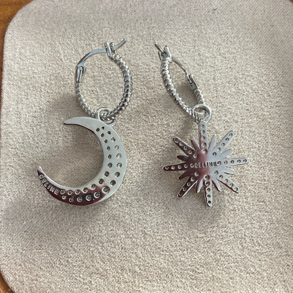Celine Silver Crescent Moon and Star Earrings - Picture 3 of 3